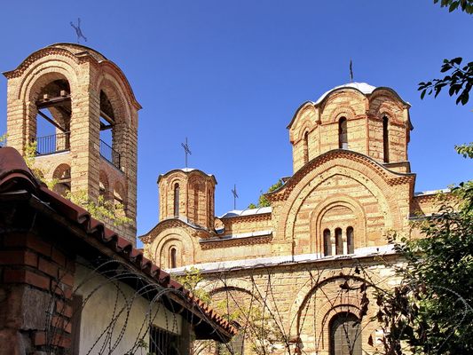 Our Lady of Ljeviš Church in Prizren, Kosovo, a medieval Serbian Orthodox church and UNESCO site.