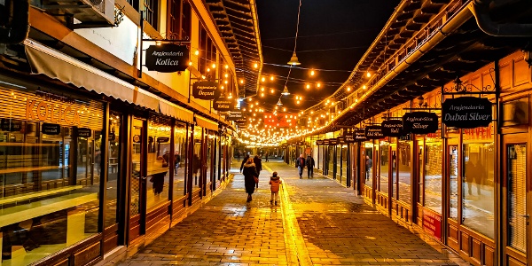 Peja Bazaar in Kosovo, a historic marketplace filled with shops and traditional crafts.
